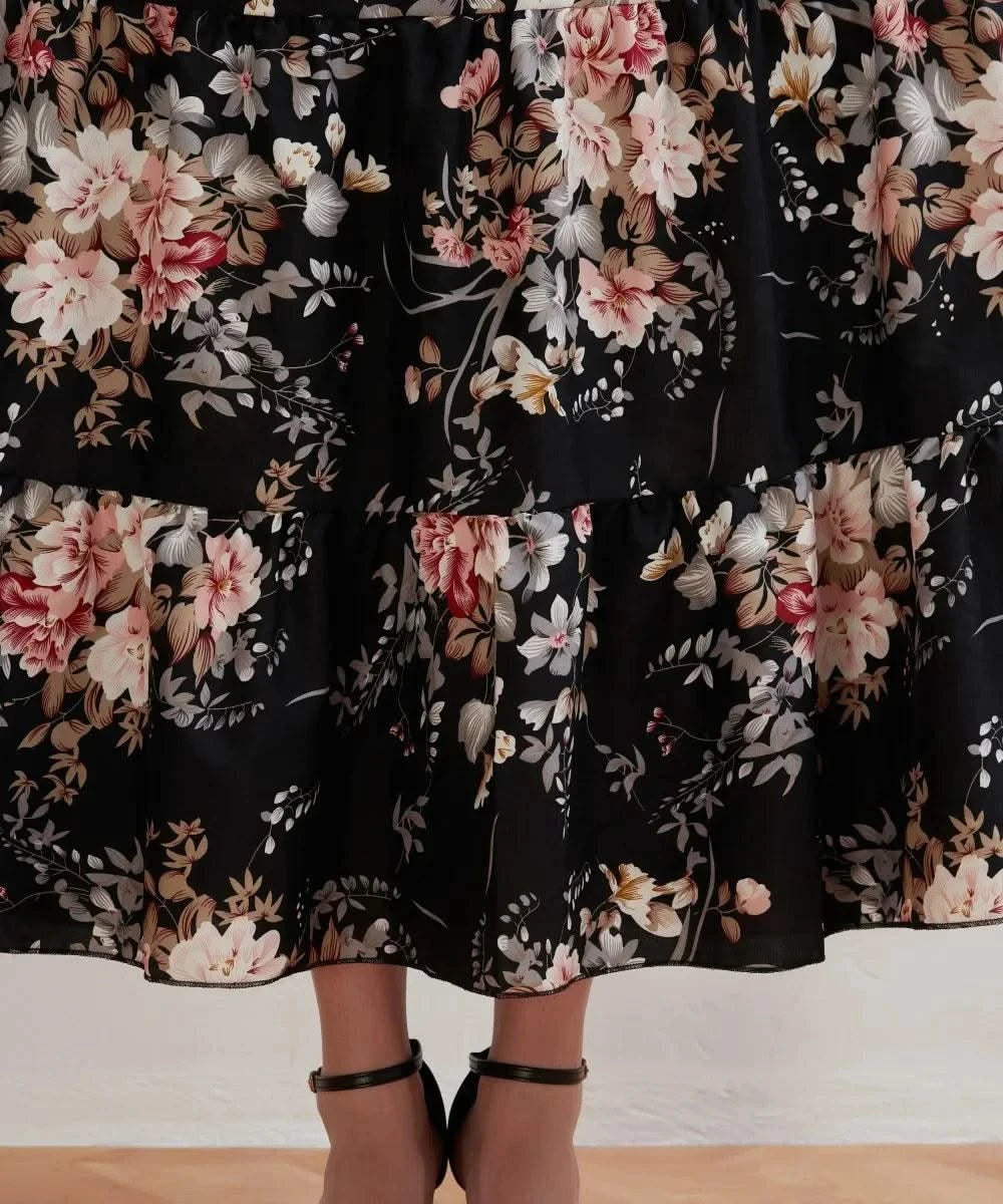 Women's Summer Black Floral V Neck Sleeveless Backless Halter Dress Fashion Elegant Sexy Bow Tie Black Backless Party Dresses