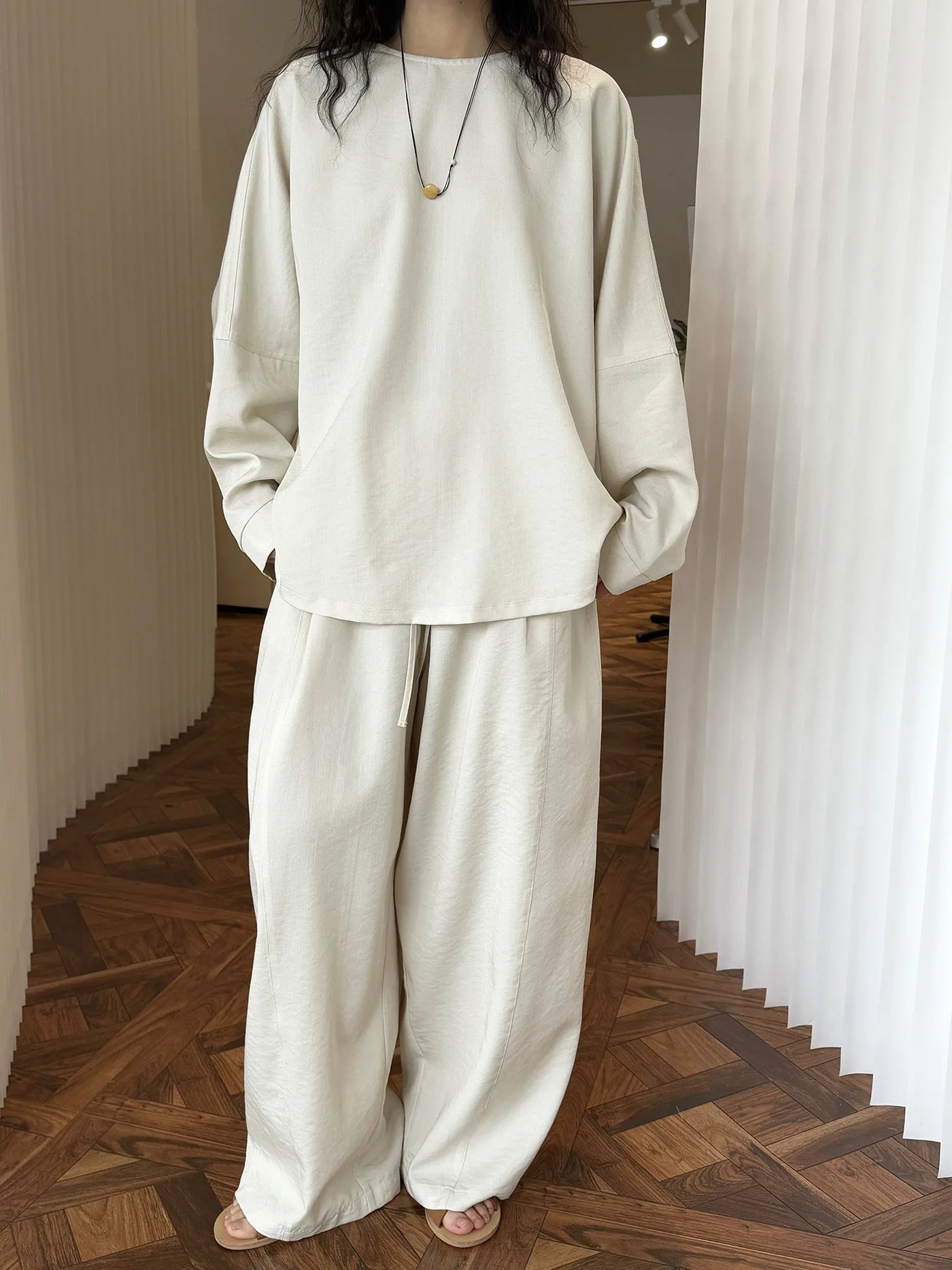 2025 Women Spring Two Pieces Suits Long Sleeve Cotton Blouses With Long Pants Wide Leg Two Pieces Sets Boho Suits Ladies Outfits