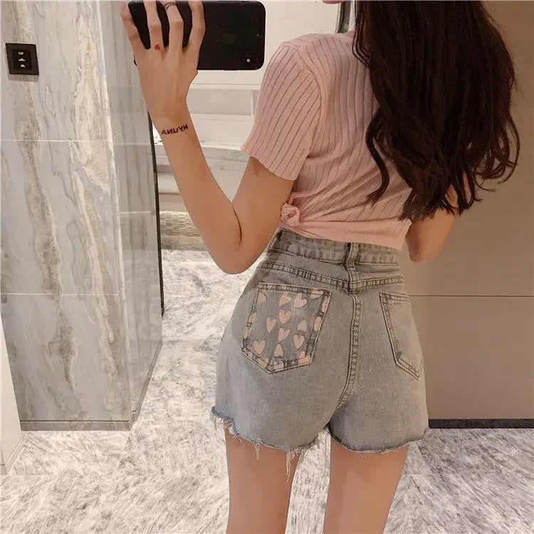 Women's Shorts Graphic Blue Short Pants for Woman To Wear Sexy Denim Jeans Print Design Low Price Youthful Korean Style Clothing