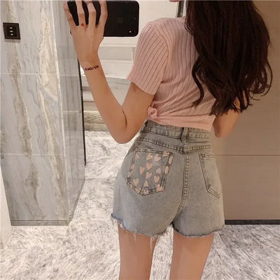 Women's Shorts Graphic Blue Short Pants for Woman To Wear Sexy Denim Jeans Print Design Low Price Youthful Korean Style Clothing