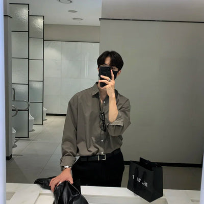 Oversized Casual Jacket Trendy Loose Shirt Men's Long-Sleeved Shirt Spring and Summer Brown TOP
