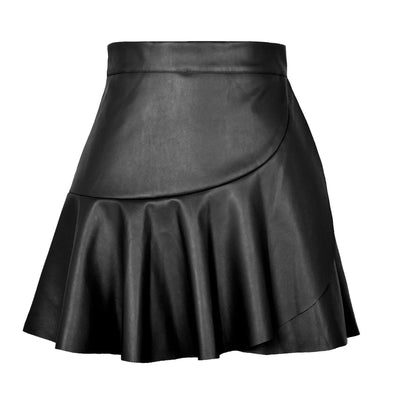 Women Ruffle High Elastic Waist PU Leather Skirts Summer Lady Irregular Clubwear Vestidos LDY-WW5529