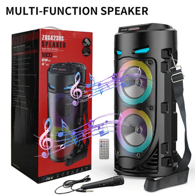 Bluetooth-Compatible Speaker Loud Boombox with Double Subwoofer Deep Bass Lights Outdoor Speaker Support USB/TF/AUX/FM/BT/MIC