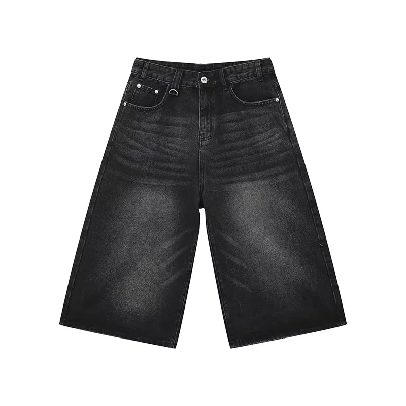 Men's Jeans Shorts American Style Vintage Loose Fit Wide Leg Straight Leg Denim Fashion Design Summer Y2k Gothic Washed Shorts