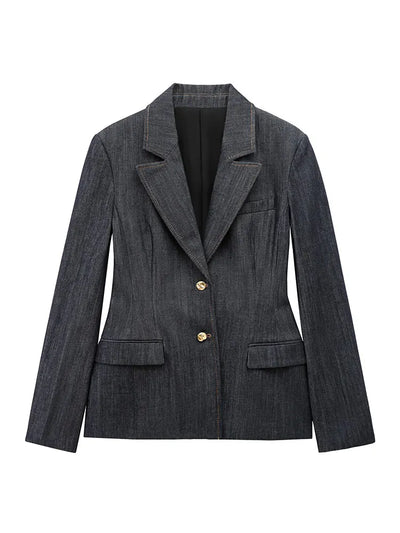 TRAFZA 2025 Spring Women Fashion Denim Blazer  Long Sleeves Tight Coat Female Vintage Streetwear Woman Jacket Top Trendy