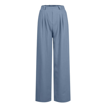 Wide Leg Pants Elastic High Waist Casual And Versatile Suit Pants For Female Simple Fashion Nine Length Trousers With Pockets