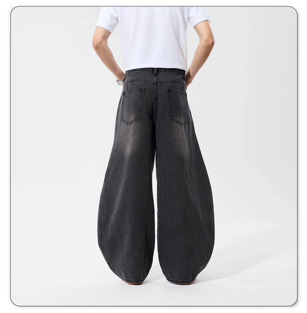 2025 Autumn Men's Retro Grey Black Loose Wide Leg Jeans American Street Baggy Goth Pants Man Designer Jeans Y2K Denim Pants