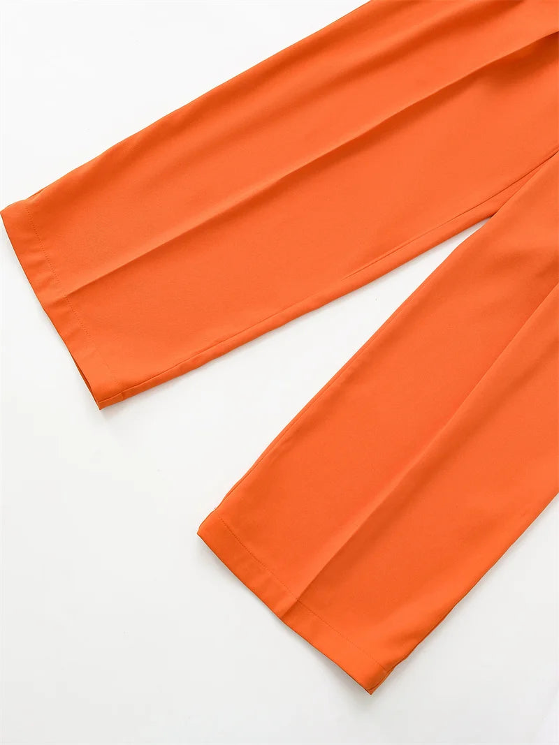 Women's Trousers New Summer 2025 Orange Mid Rise Simple Trousers Casual Commute Stylish Versatile