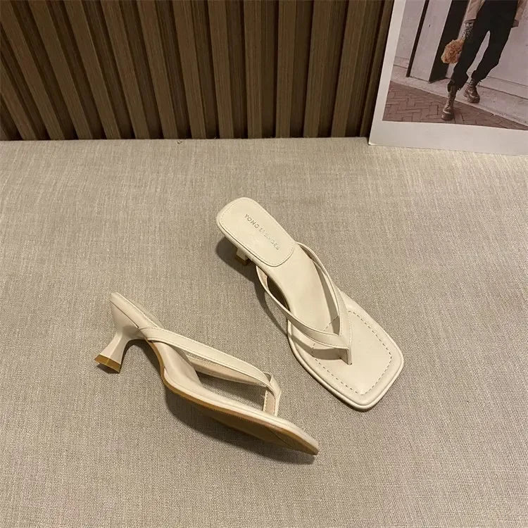 Flip Flops Women Summer Outside New Square Head Slim Heel Sandals Fashion Clip Toe Slippers Women Sandals Pantuflas De Mujer