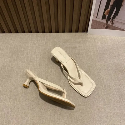 Flip Flops Women Summer Outside New Square Head Slim Heel Sandals Fashion Clip Toe Slippers Women Sandals Pantuflas De Mujer