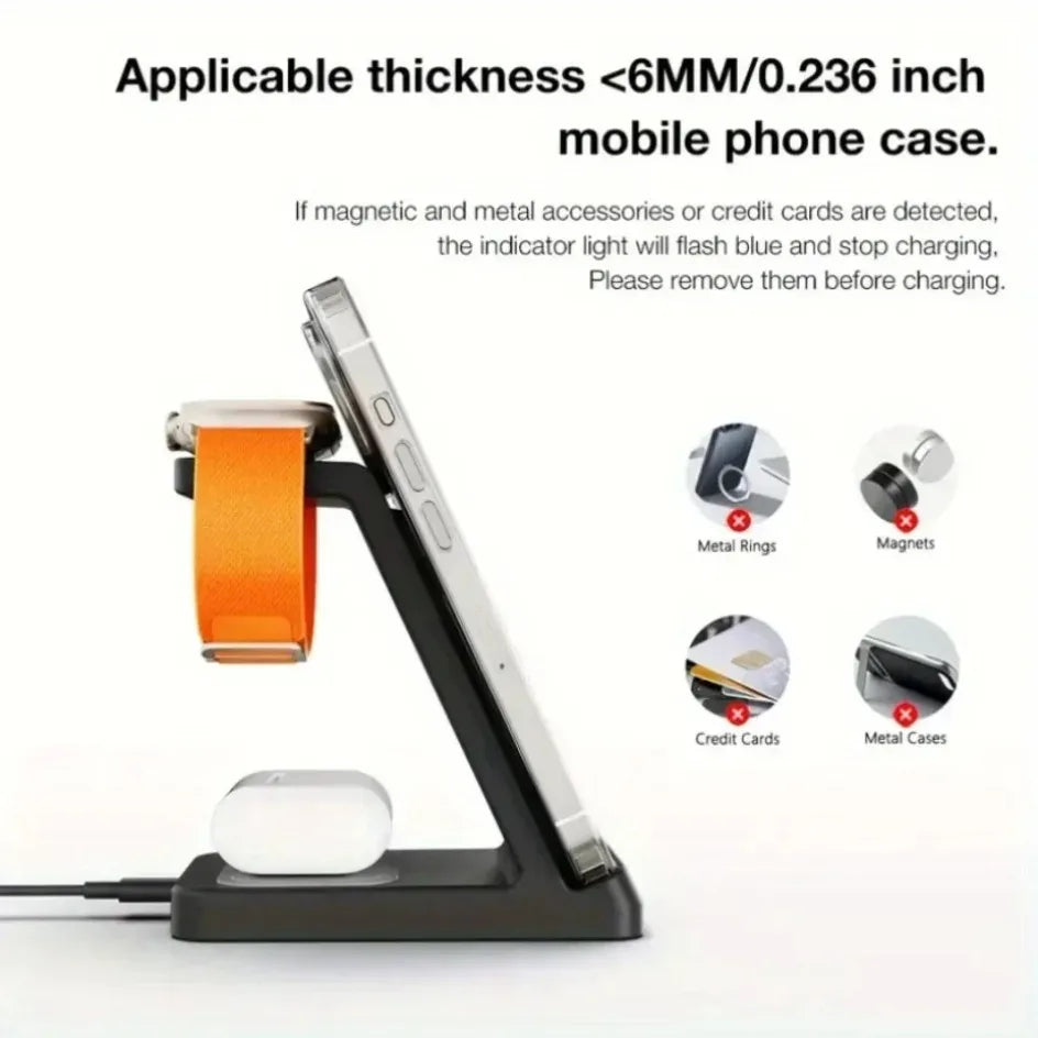 30W Wireless Charger Stand 3 in 1 Fast Charging Station for iPhone 16 15 14 13 12 iWatch 10/9/8/7/6/5/4/3 Airpods 4/3/2/Pro