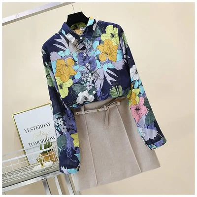 Spring Autumn Cotton Linen Casual Fashion Floral Print Shirt Ladies Loose All-match Sweet Blouse Femme Comfortable Top Women