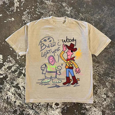 Women's Shirts Toy Story Graffiti Design Printed T-Shirts Fashion Casual Wear Cotton O-Neck High-End High Quality Womens Tops