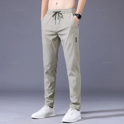 2025 Men's Trousers Spring Summer New Thin Green Solid Color Fashion Pocket Applique Full Length Casual Work Pants Pantalon