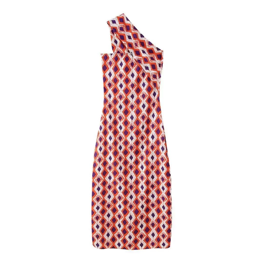 2025 Summer Dresses For Women Fashion Printed Geometric Pattern Slim Halter Neck Dress