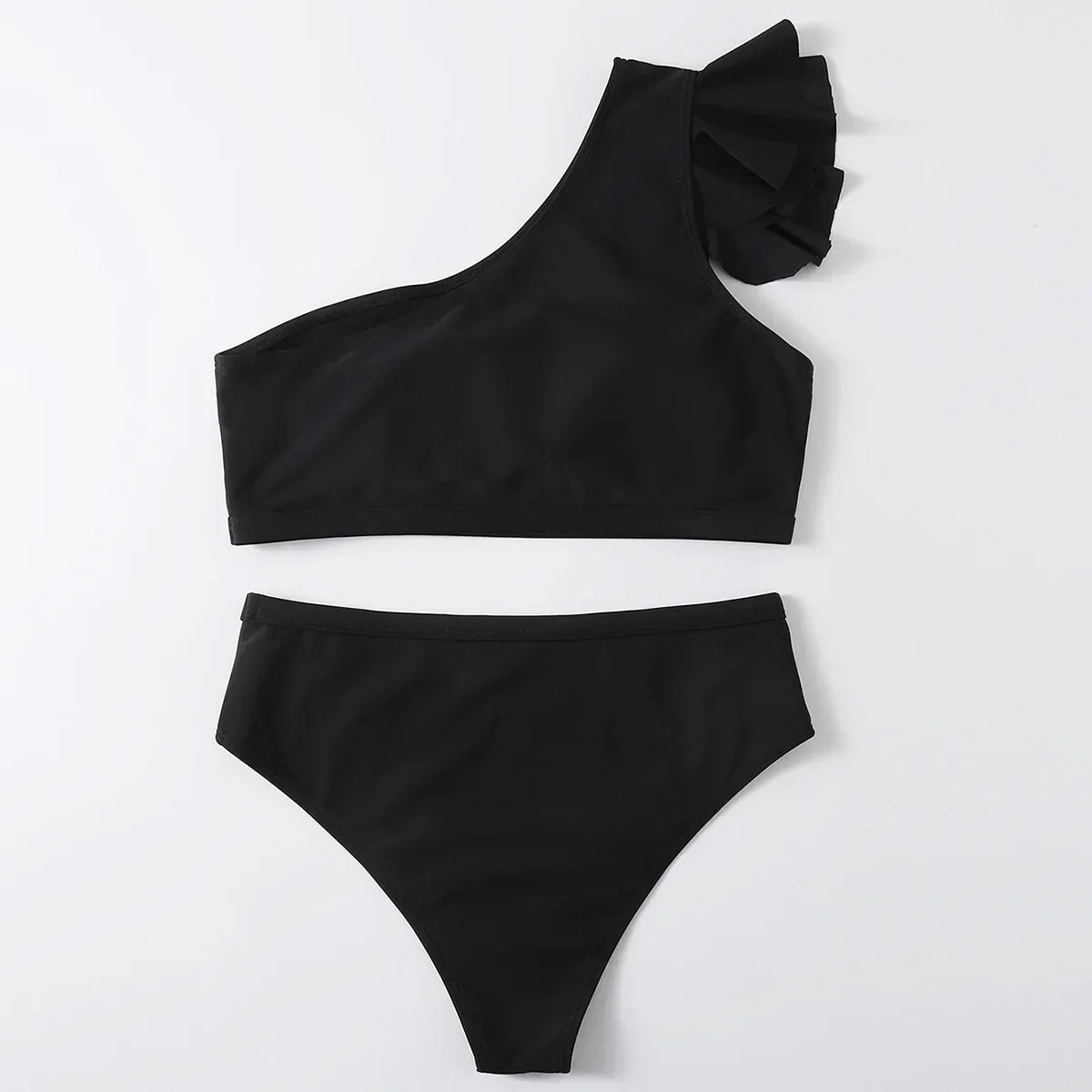 One Shoulder Bikinis 2025 Women Ruffle Swimsuit Solid High Waist Swimwear Female Padded Bathers Bathing Swimming Suit Beachwear