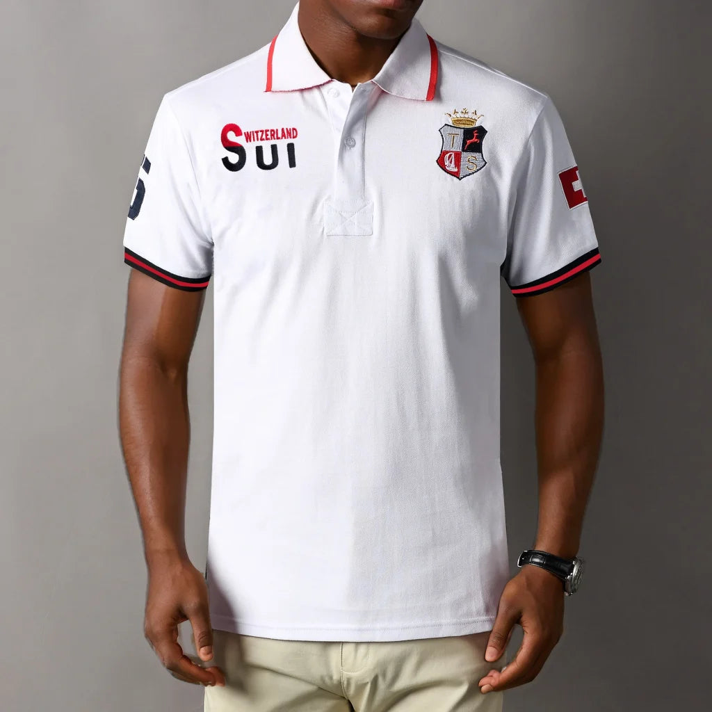 Great Designer Polo Shirts For Men New Switzerland Sport Golf Wear Tshirt Solid Cotton Embroidery Reviews Many Men's Clothes