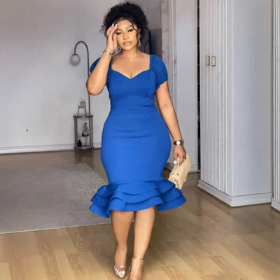 Elegant Party Dress for Women Ruffle Evening Dresses Lantern Short Sleeve Fishtail Tiered Wedding Dress Women