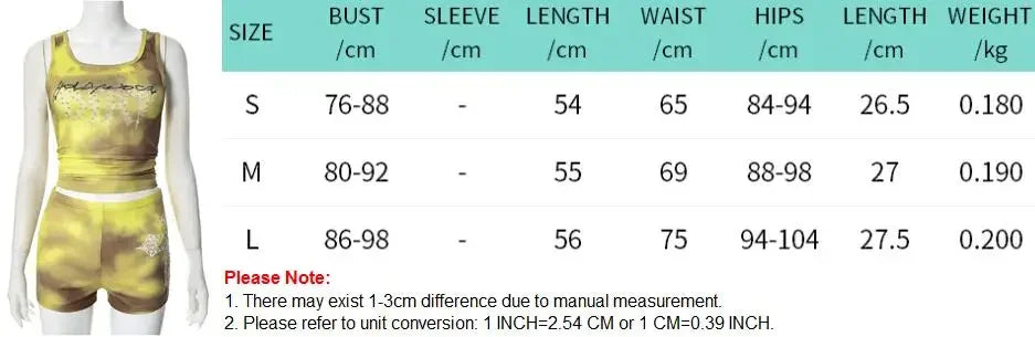 Sexy Biker Short Set Outfit Women 2025 Summer Fashion Tie Dye Print Diamonds Letter Rib Tank Top and Shorts 2 pcs Workout Sets