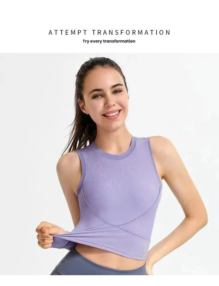 Women's Racerback Sports Bras with Padded - Summer Sleeveless Yoga Top Fitness Workout Running Shirt Breathable Quick Dry Vest