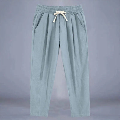 Men's Trousers Cotton Linen Fashion Casual Pants Solid Color Breathable Loose Shorts Straight Drawstring Pants Streetwear Men