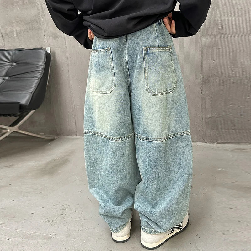 High Quality Luxury Kids Designer Jeans Pants for Children Boy Loose Straight Stylish Denim Trousers 4 5 6 7 8 9 10 11 12 13 14Y