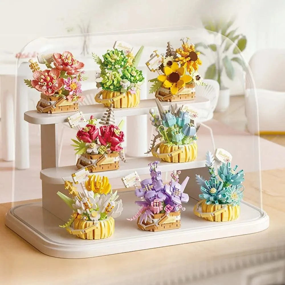 Garden Romantic Bricks DIY Potted Plants Model Bag Eternal Basket Bonsai Flower Succulents Building Blocks