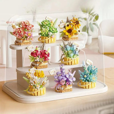 Garden Romantic Bricks DIY Potted Plants Model Bag Eternal Basket Bonsai Flower Succulents Building Blocks