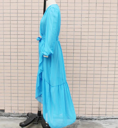 2024 New Lace Up Bikini Cover Ups for Women Maxi Dresses Solid Long Sleeve Beach Dress