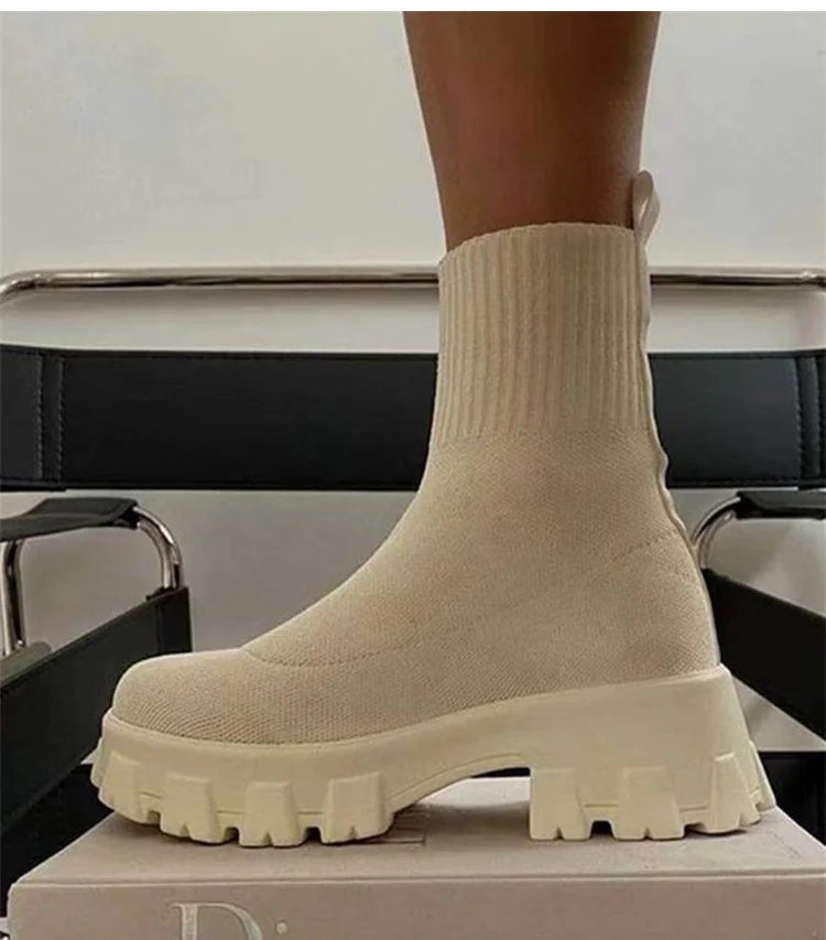 Women Boots Autumn Winter Boots Slip on Knitted Socks Shoes Women 2022 Platform Boots with Heels Botas De Mujer Female Botines