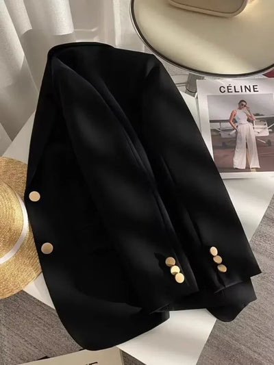 Women's Double Breasted Blazer Chic Office Lady Vintage Coat Fashion Notched Collar Long Sleeve Ladies Outerwear Stylish Tops