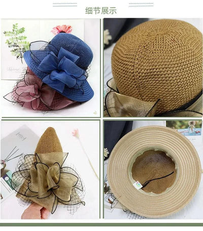 Summer Women Organza flower mesh sunshade hat