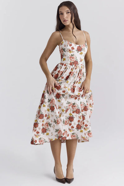 Elegant floral prints Dresses for summer women's dresses 2024 New Skinny Sexy Backless SLeeveless High Waist Maxi Sling Dress