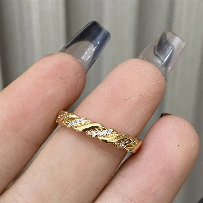Luxury W Letter Ring - Gold Plated with Row Diamonds, Elegant Adjustable Statement Piece, Dainty Feminine Jewelry