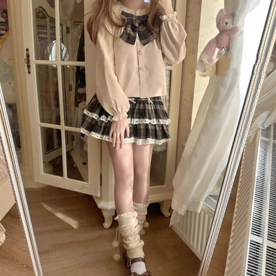 Spring Casual American Vintage A-Line Skirts Women 2000s Y2k Bow Plaid Skirts Korean Fashion Japanese Kawaii Clothing Subculute