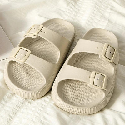 Women's Slippers Fashion Thick Sole Double Buckle Sandals Men Pool Beach Garden Quick Dry Open Toe Indoor Outdoor Shoes
