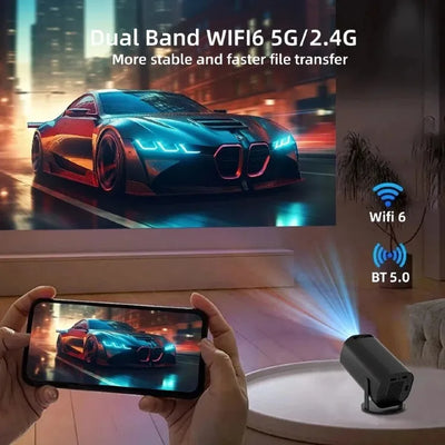 Mini Portable Projector Home Cinema 1080p HD 4k Android 11 Projector with WiFi 6 and Bluetooth Smart Pocket Outdoor