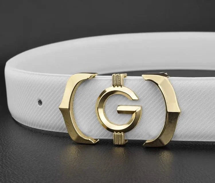 High quality genuine leather fashion G Designer belts men | Cowskin casual white Waist Strap