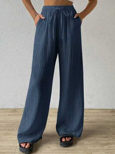 Wide Leg Floor Length Pants Women Drawstring Pant Loose Y2k Streetwear Capris Pockets Casual Sports Summer High Waist Basics