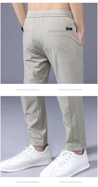 2025 Men's Trousers Spring Summer New Thin Green Solid Color Fashion Pocket Applique Full Length Casual Work Pants Pantalon