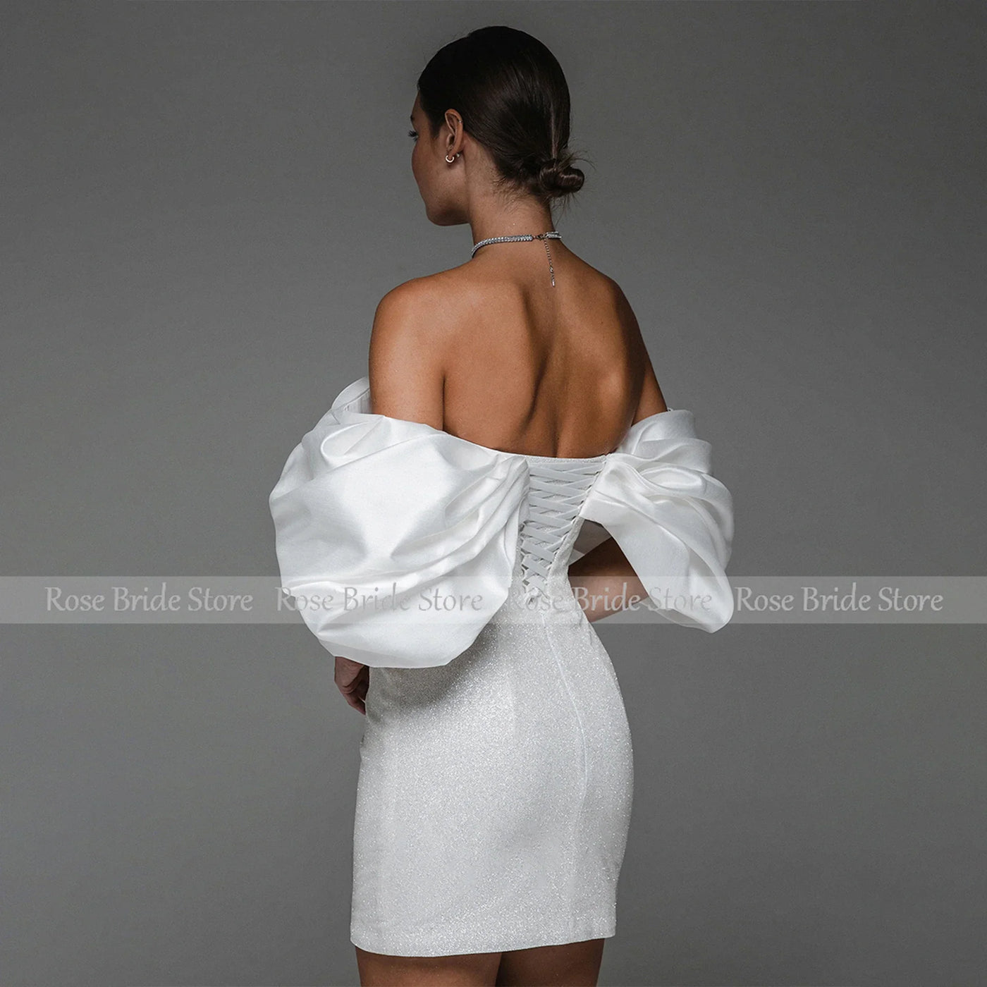 Short Wedding Dress for Bride White Off the Shoulder Mini  Gown Women 2023 Sheath/Column Backless Glitter Bridal Dresses