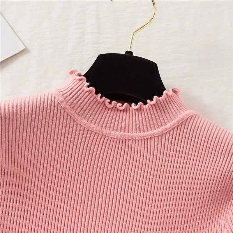 Mock Neck Clothes Knitted Woman Sweaters Pullovers Autumn Winter Basic Women's Jumper Slim Somen's Sweater Pull Long Sleeve