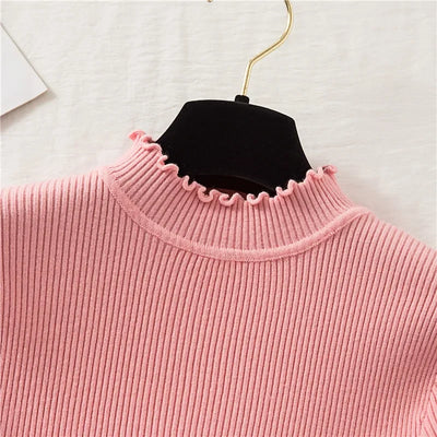 Mock Neck Clothes Knitted Woman Sweaters Pullovers Autumn Winter Basic Women's Jumper Slim Somen's Sweater Pull Long Sleeve