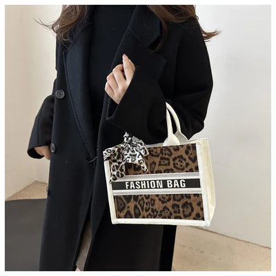 Fashion Leopard Print Top-handle Bags For Women, Bow Ribbon Decoration Designer Handbags Ladies Casual Tote