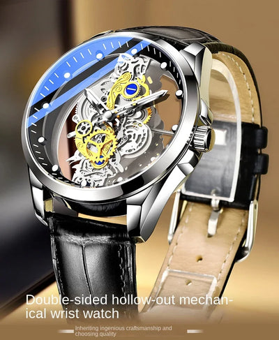 High-end Business Watch for Men's Watch Automatic Double Sided Transparent Hollow Waterproof and Luminous Quartz Watch for Men