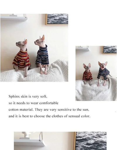 Cat Clothes for Sphinx Hairless Cat Clothes Striped Clothing Warm Knitted Shirt Pet Clothes Cat Supplier XS to XL