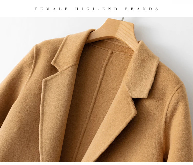 2023 New Women's Coat Pure Wool Plaids and Tweedst Fashion Camel Women's Coat Elegant Trench Coat