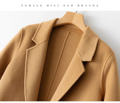 2023 New Women's Coat Pure Wool Plaids and Tweedst Fashion Camel Women's Coat Elegant Trench Coat