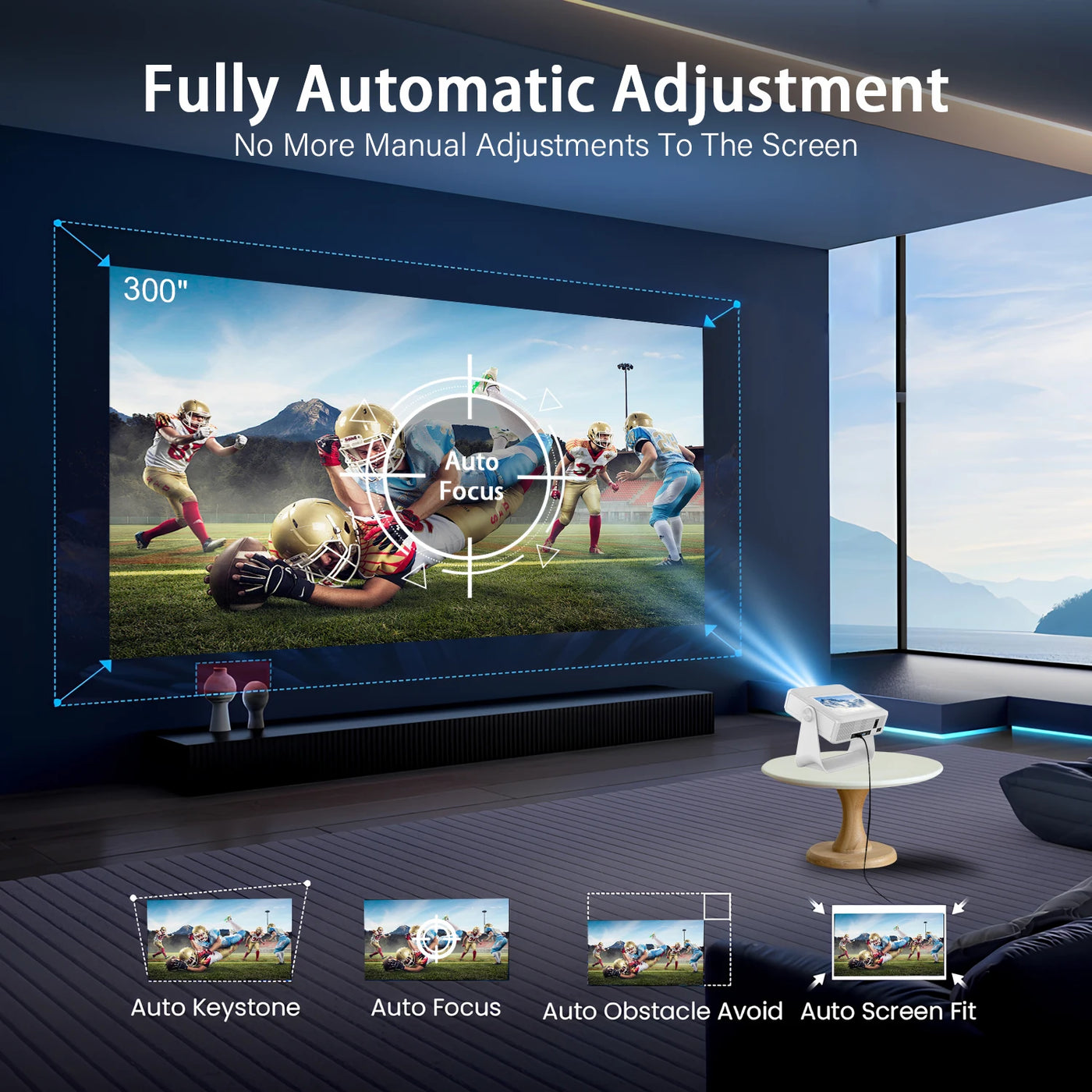 Portable Projector 4K Supported 1080P 8'' Touchscreen WiFi Bluetooth 180° Rotation USB HDMI Party UK EU US Plug Stunning Display