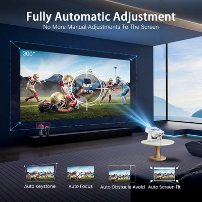 Portable Projector 4K Supported 1080P 8'' Touchscreen WiFi Bluetooth 180° Rotation USB HDMI Party UK EU US Plug Stunning Display